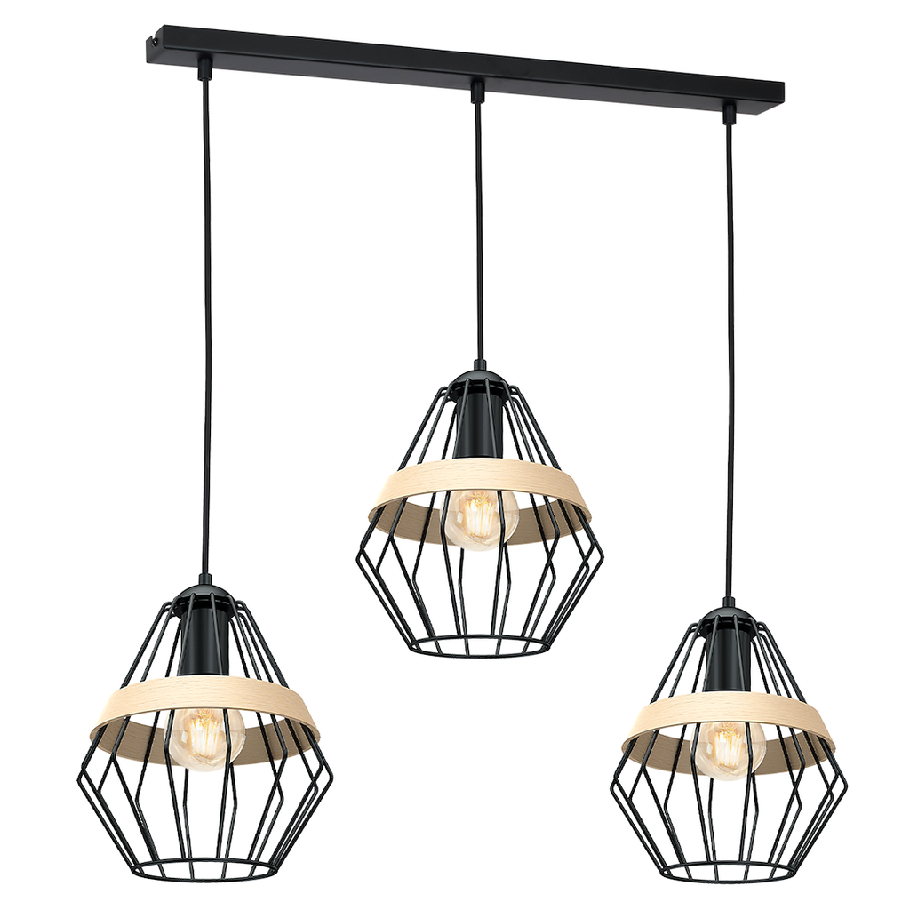 Pendelleuchte CLIFF Schwarz & Holz (3x E27) - Milagro
