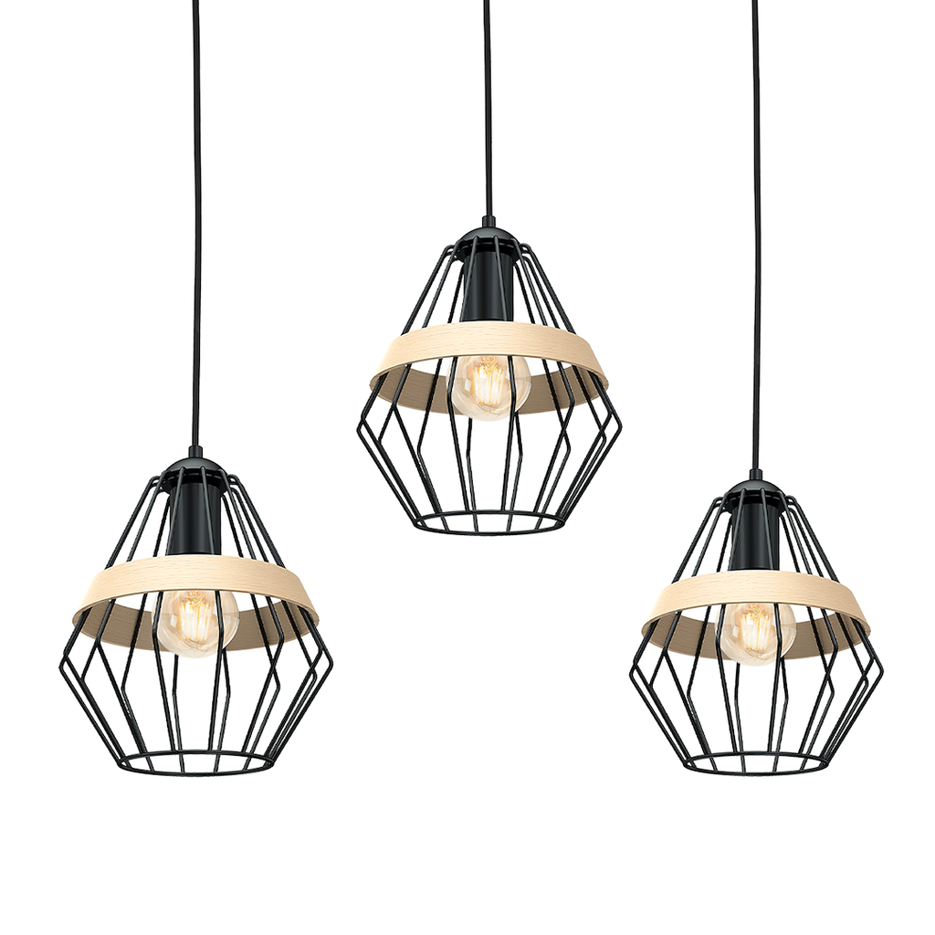Pendelleuchte CLIFF Schwarz & Holz (3x E27) - Milagro