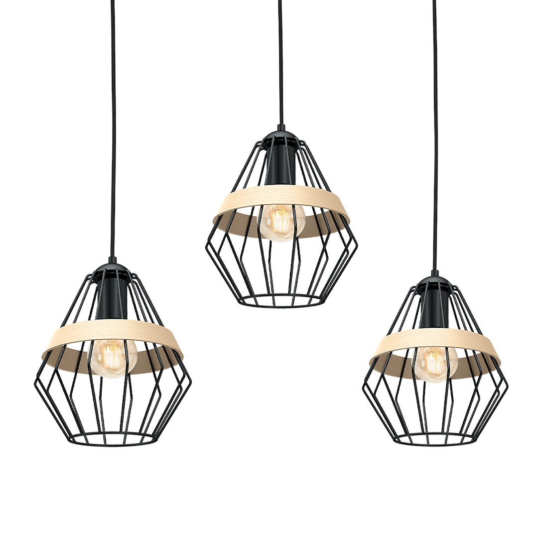 Pendelleuchte CLIFF Schwarz & Holz (3x E27) - Milagro