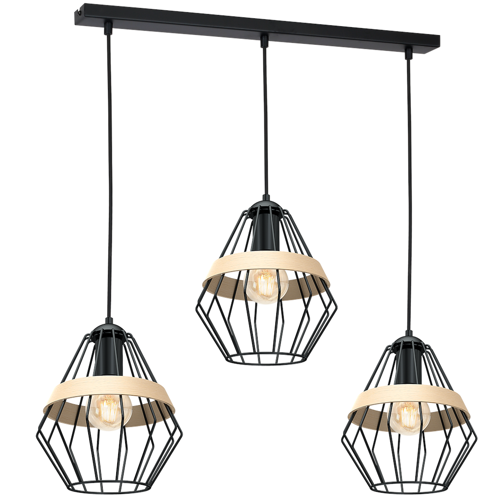 Pendelleuchte CLIFF Schwarz & Holz (3x E27) - Milagro
