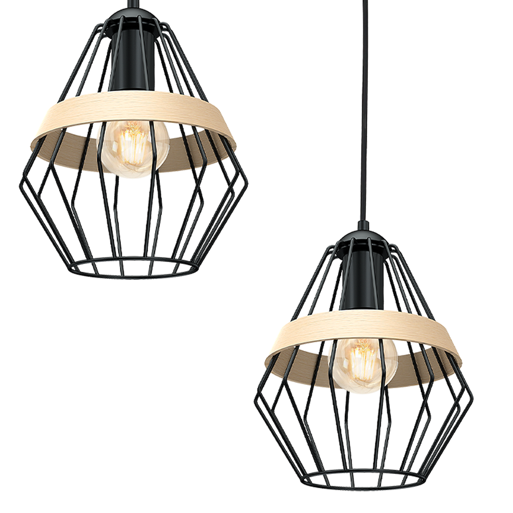 Pendelleuchte CLIFF Schwarz & Holz (3x E27) - Milagro