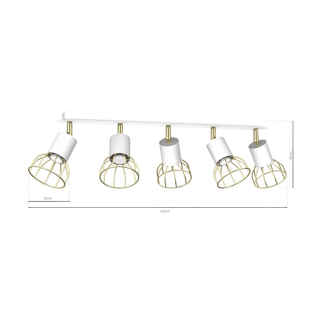 Deckenleuchte Spot Balken Dante 5x mini GU10 Weiß / Gold - Milagro