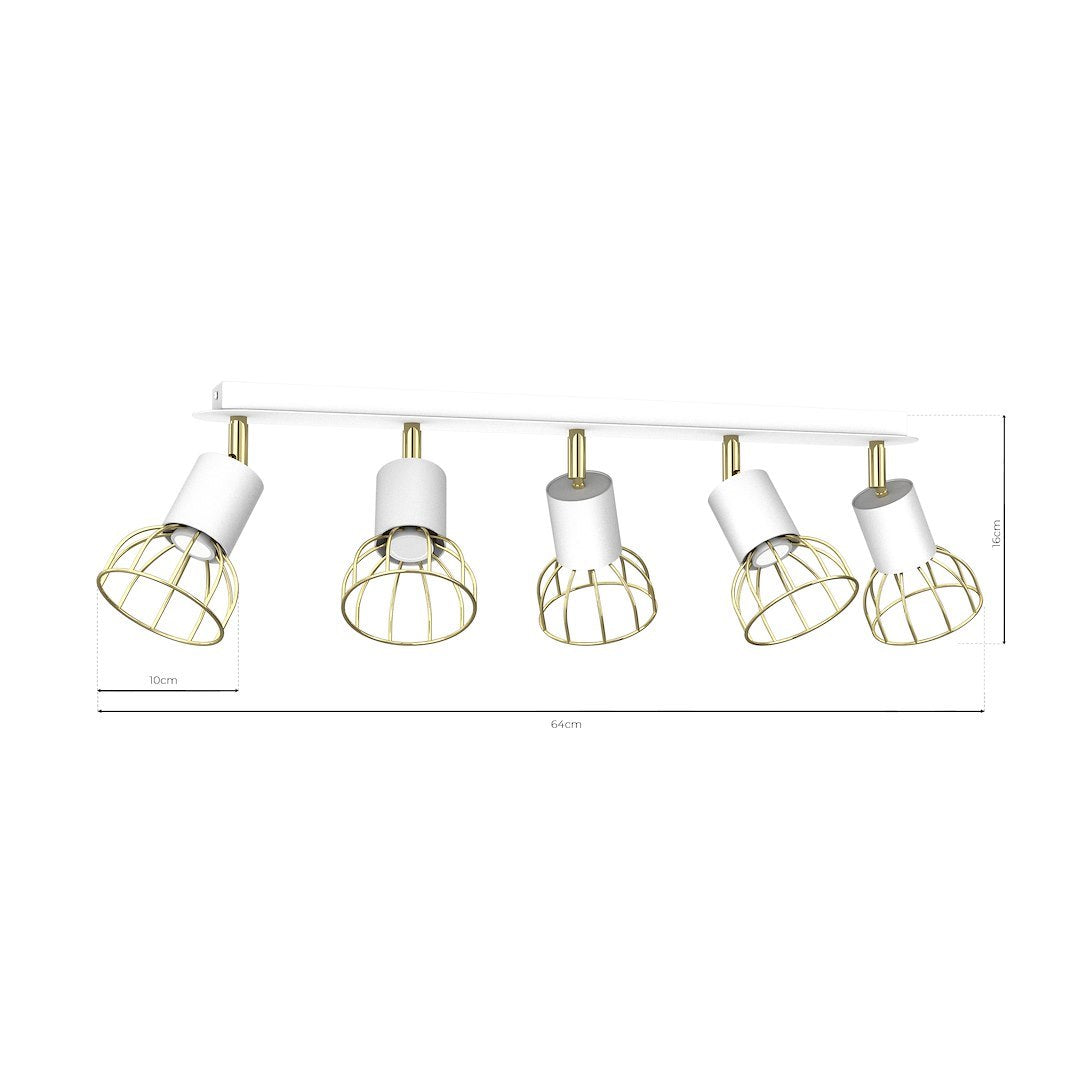 Deckenleuchte Spot Balken Dante 5x mini GU10 Weiß / Gold - Milagro