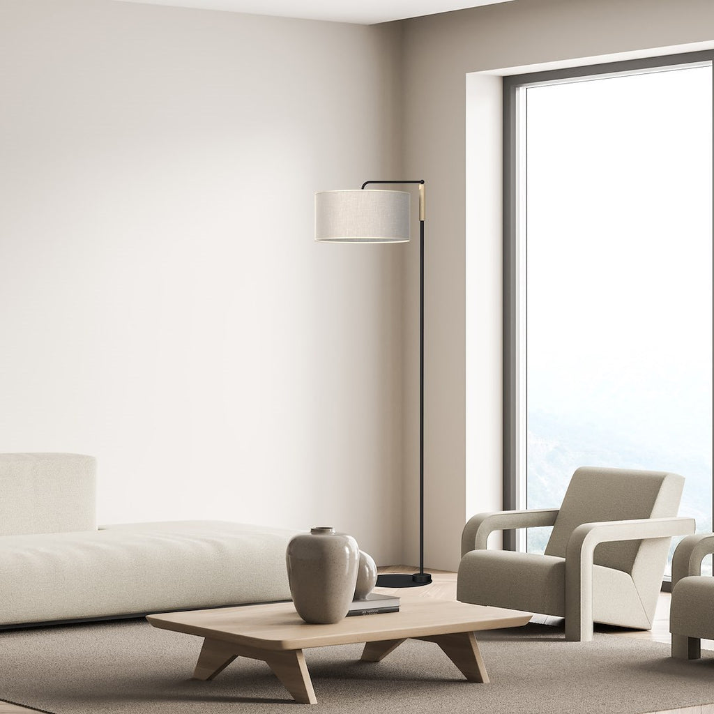 Stehleuchte ATLANTA (1x E27) Beige, Leinen Stoff - Milagro