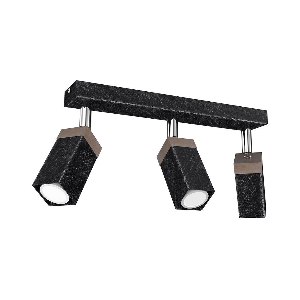 Deckenleuchte SOLO SAWN Schwarz & Holz (3x mini GU10) - Milagro