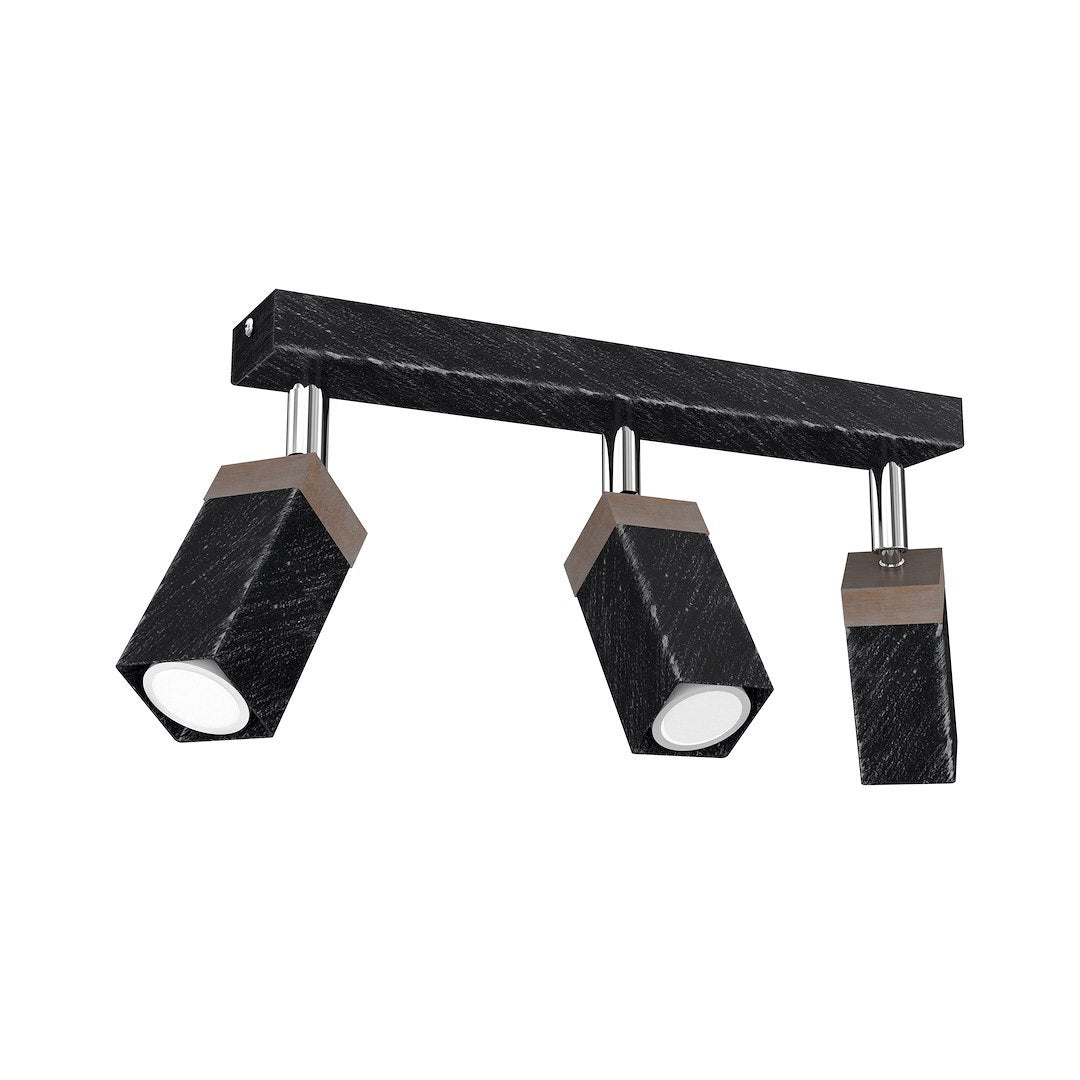 Deckenleuchte SOLO SAWN Schwarz & Holz (3x mini GU10) - Milagro