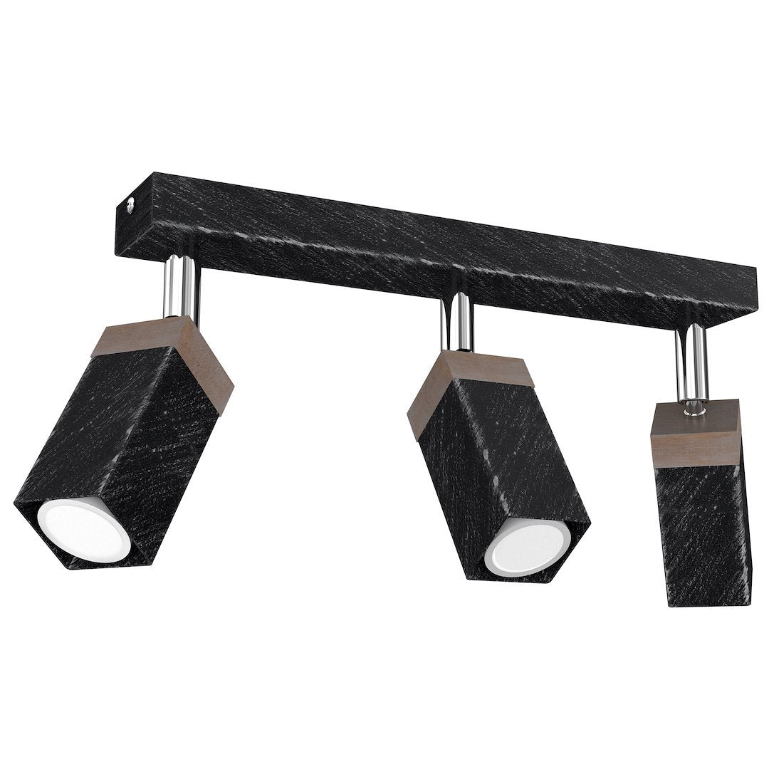 Deckenleuchte SOLO SAWN Schwarz & Holz (3x mini GU10) - Milagro