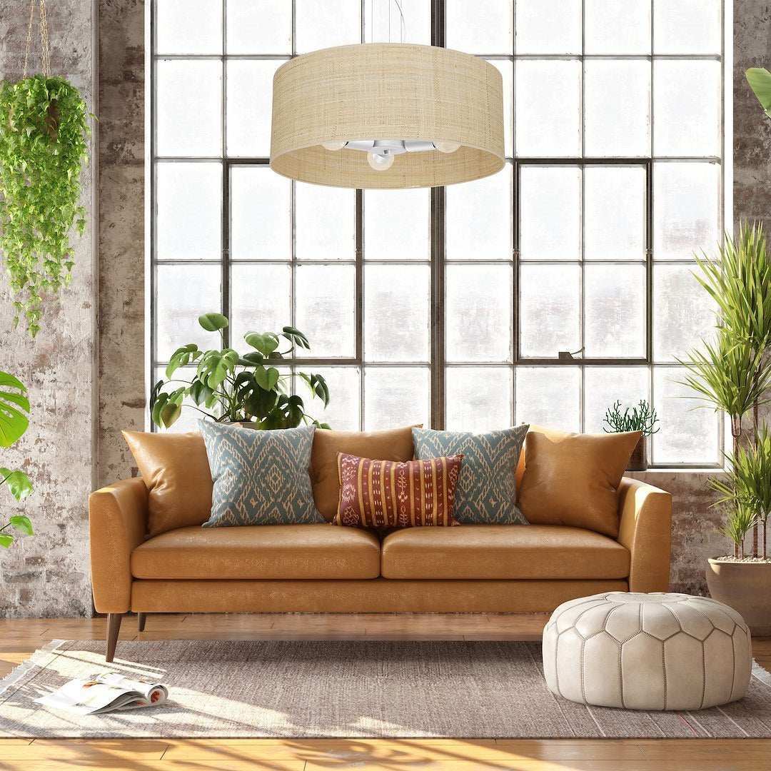Pendelleuchte MARSHALL Beige, Weiß & Rattan (3x E27) - Milagro