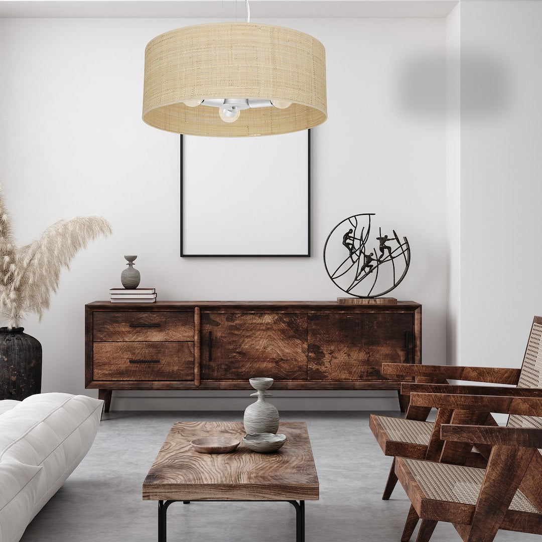 Pendelleuchte MARSHALL Beige, Weiß & Rattan (3x E27) - Milagro