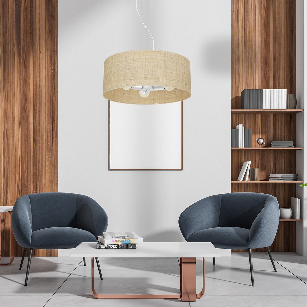 Pendelleuchte MARSHALL Beige, Weiß & Rattan (3x E27) - Milagro
