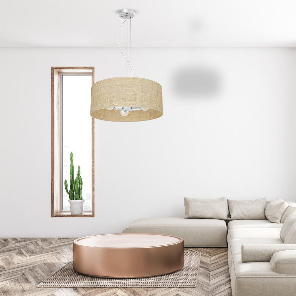 Pendelleuchte MARSHALL Beige, Weiß & Rattan (3x E27) - Milagro