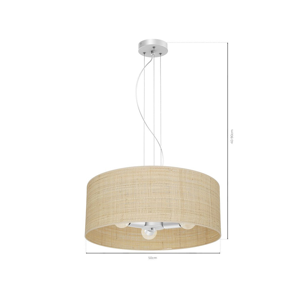 Pendelleuchte MARSHALL Beige, Weiß & Rattan (3x E27) - Milagro