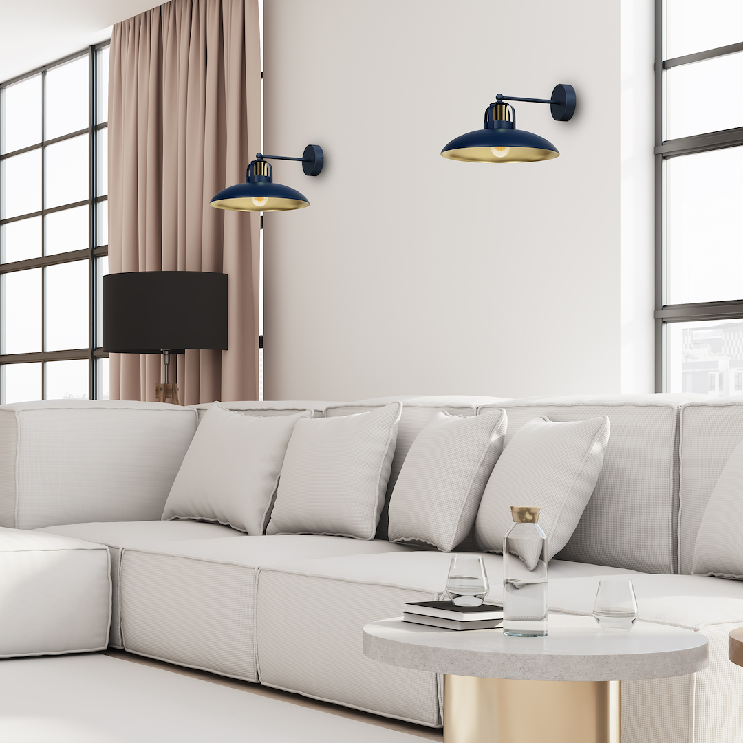 Wandleuchte FELIX Navy Blau & Gold (1x E27) - Milagro