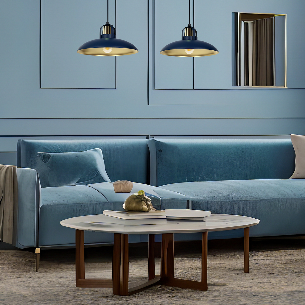 Pendelleuchte FELIX Navy Blau & Gold (2x E27) - Milagro
