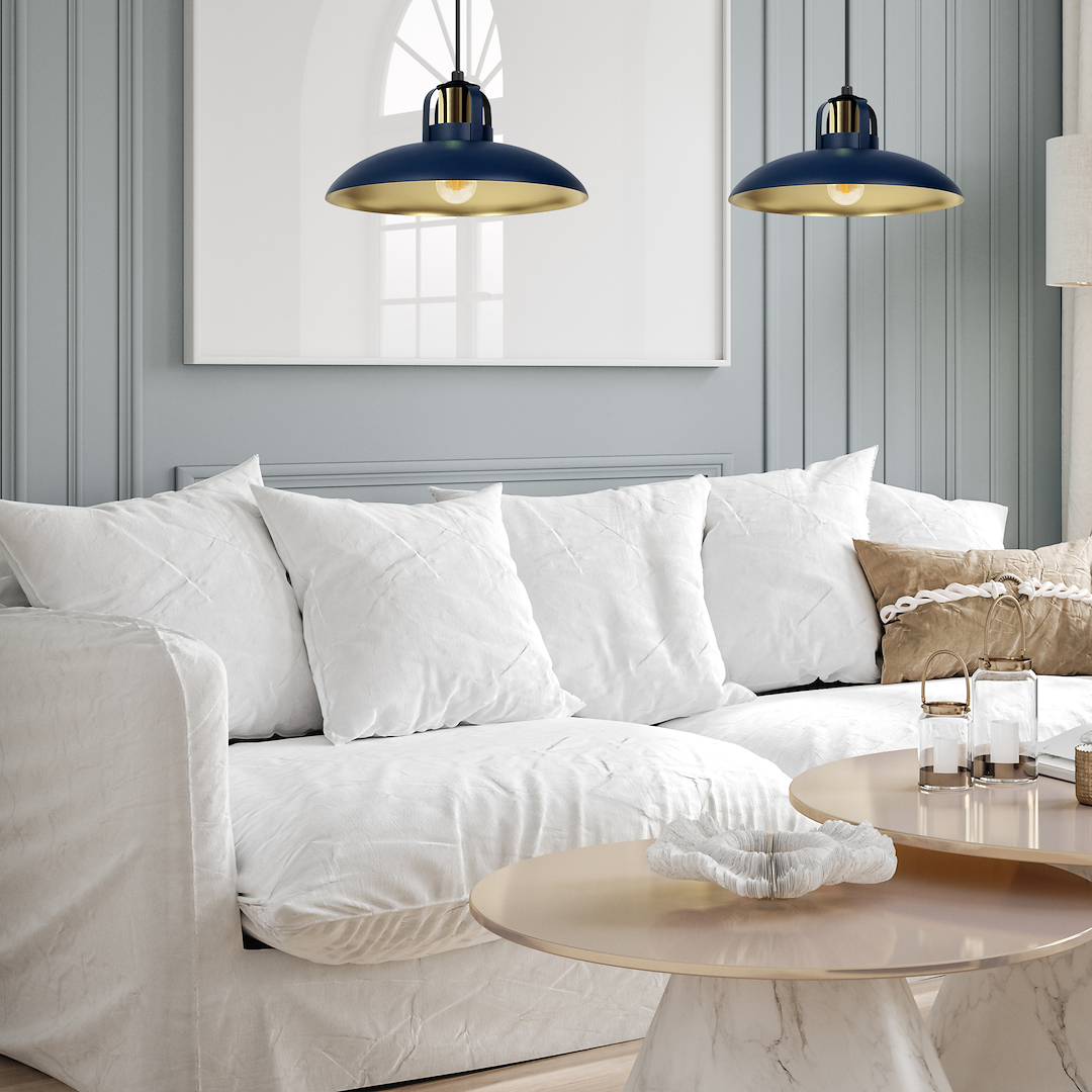 Pendelleuchte FELIX Navy Blau & Gold (2x E27) - Milagro