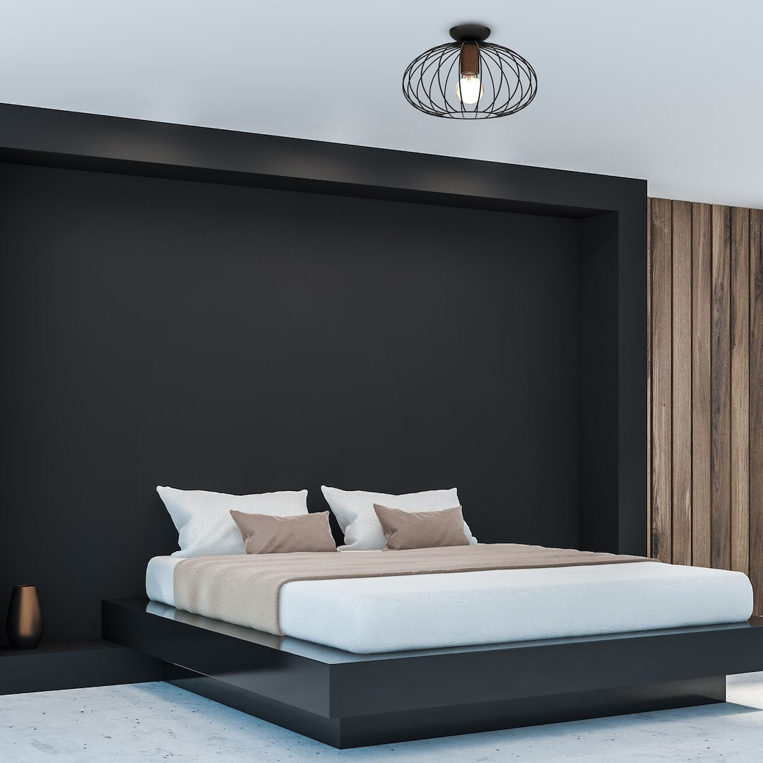 Deckenleuchte MERIDIANO Schwarz, Holz & Aluminium (1x E27) - Milagro