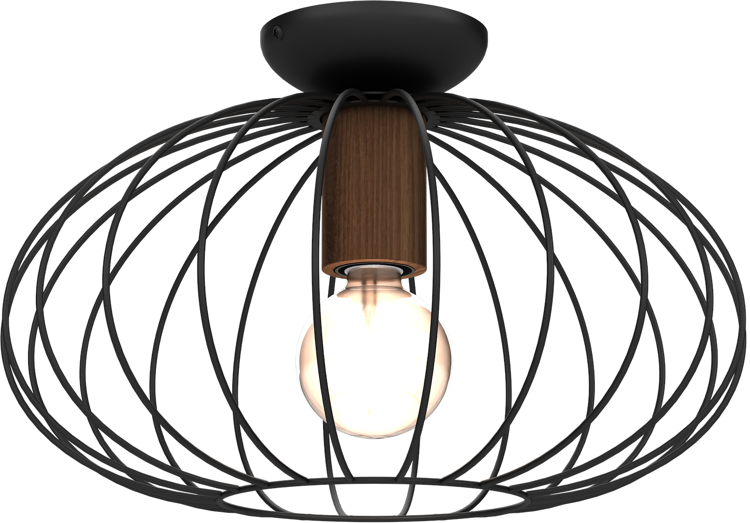 Deckenleuchte MERIDIANO Schwarz, Holz & Aluminium (1x E27) - Milagro