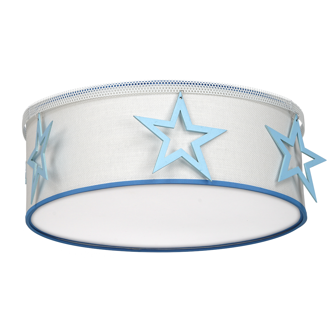 Kinder-Deckenleuchte STAR (2x E27) Textil, Stoff & Holz Sterne (blau) - Milagro