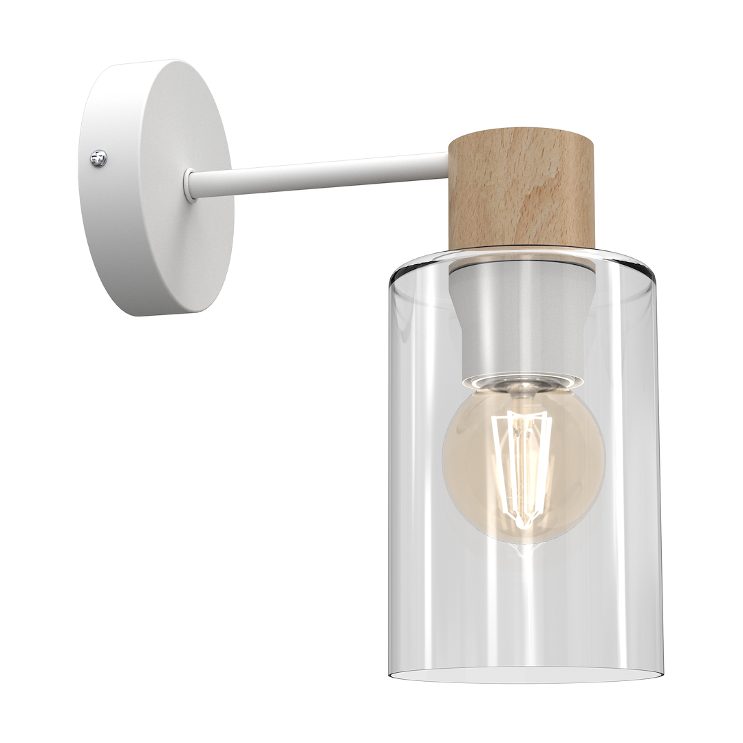 Wandleuchte MADERA Weiß, Holz & Glas (1x E27) - Milagro