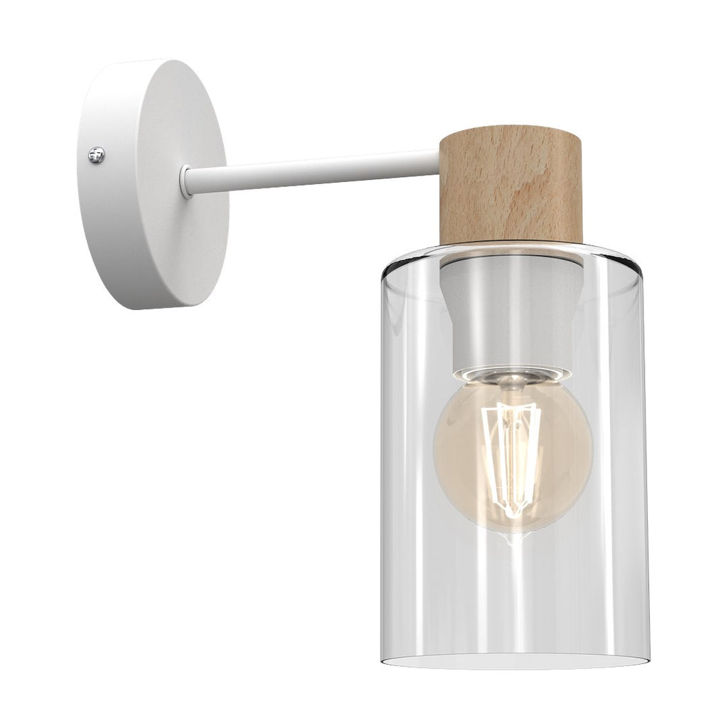 Wandleuchte MADERA Weiß, Holz & Glas (1x E27) - Milagro