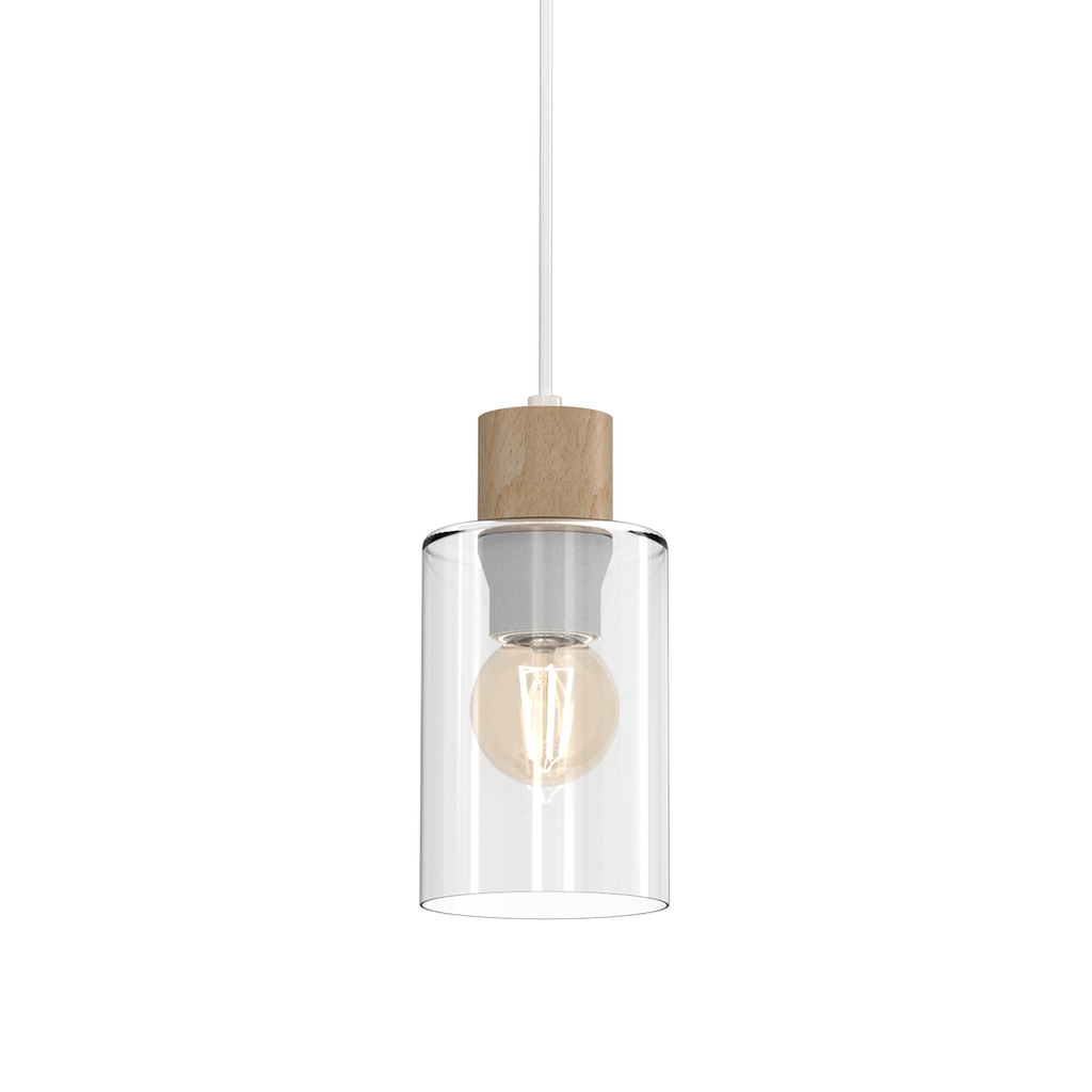 Pendelleuchte MADERA Weiß, Holz & Glas (1x E27) - Milagro