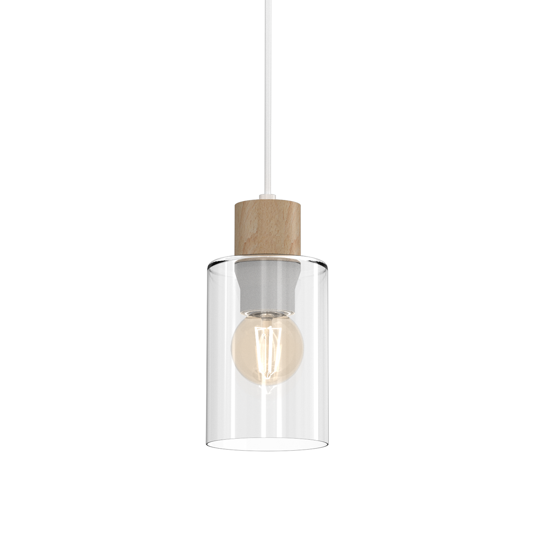 Pendelleuchte MADERA Weiß, Holz & Glas (1x E27) - Milagro