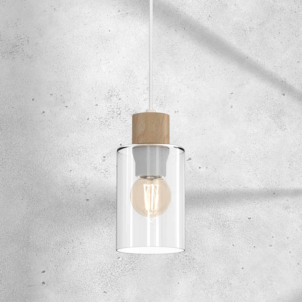 Pendelleuchte MADERA Weiß, Holz & Glas (1x E27) - Milagro