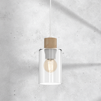 Pendelleuchte MADERA Weiß, Holz & Glas (1x E27) - Milagro