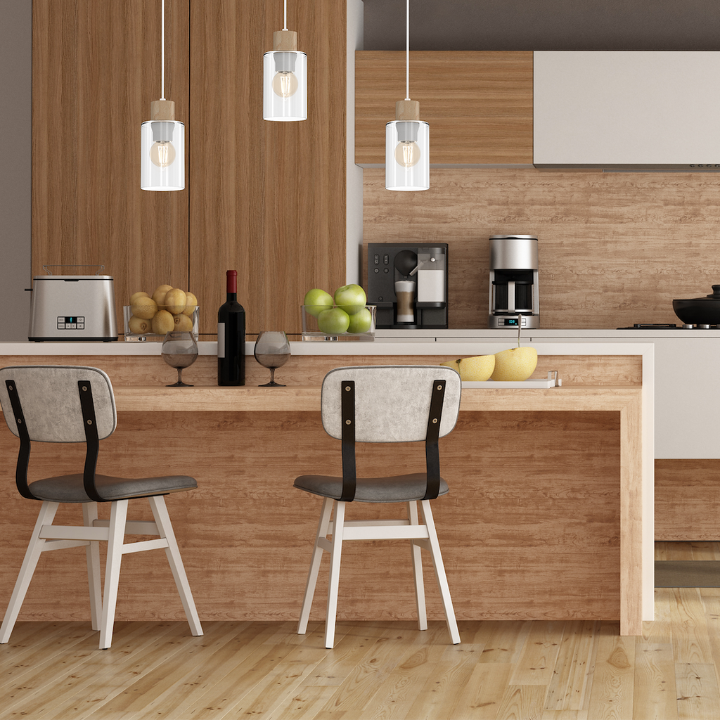 Pendelleuchte MADERA Weiß, Holz & Glas (1x E27) - Milagro