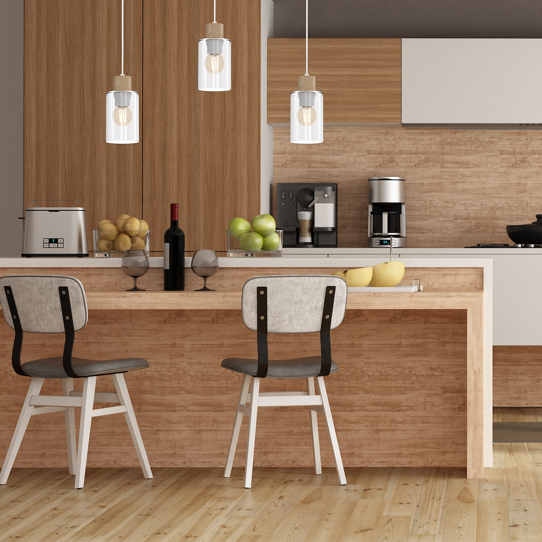 Pendelleuchte MADERA Weiß, Holz & Glas (1x E27) - Milagro