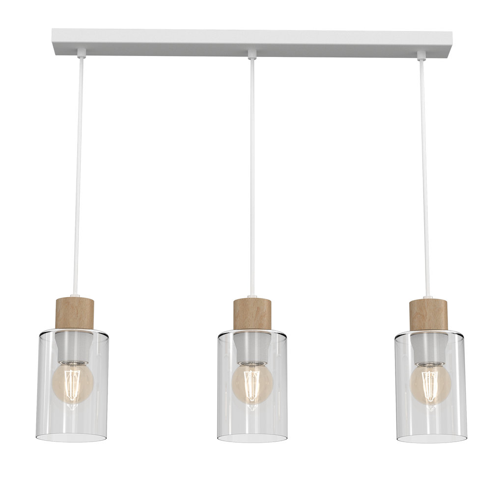 Pendelleuchte MADERA Weiß, Holz & Glas (3x E27) – Milagro