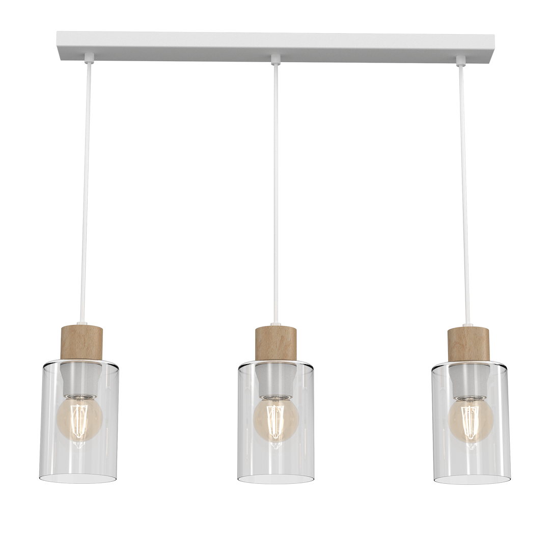 Pendelleuchte MADERA Weiß, Holz & Glas (3x E27) – Milagro