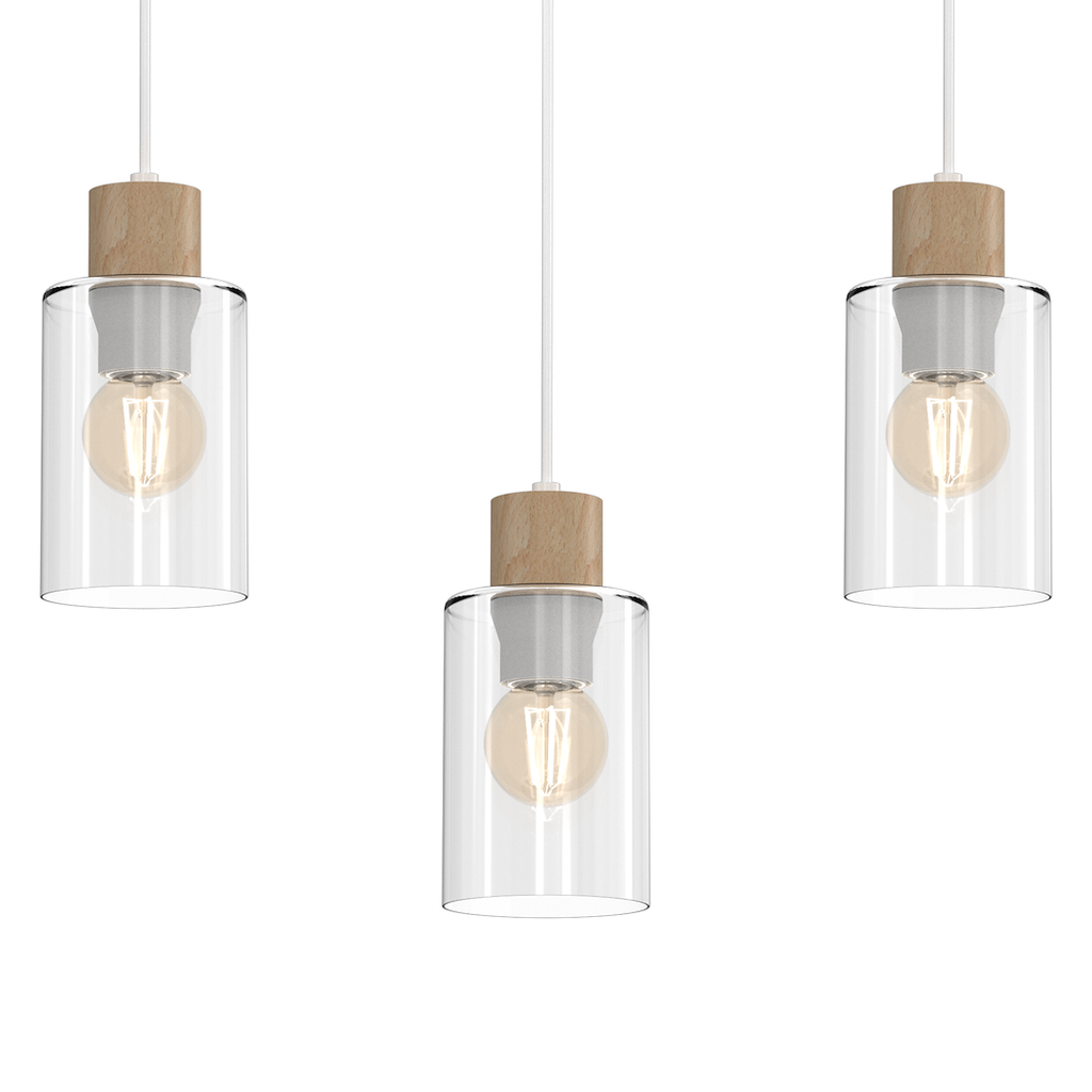 Pendelleuchte MADERA Weiß, Holz & Glas (3x E27) – Milagro
