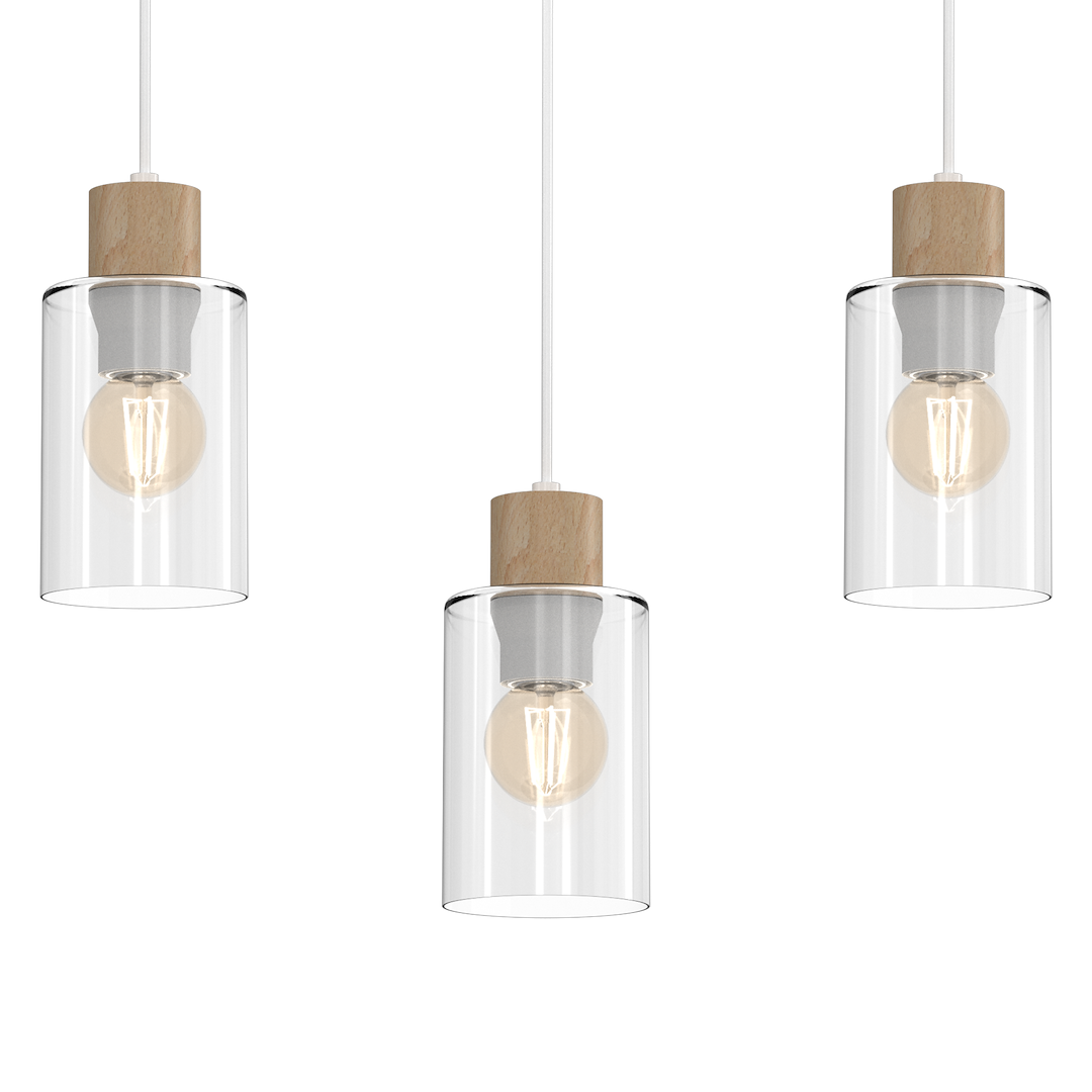 Pendelleuchte MADERA Weiß, Holz & Glas (3x E27) – Milagro