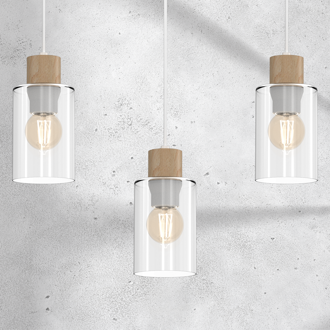 Pendelleuchte MADERA Weiß, Holz & Glas (3x E27) – Milagro