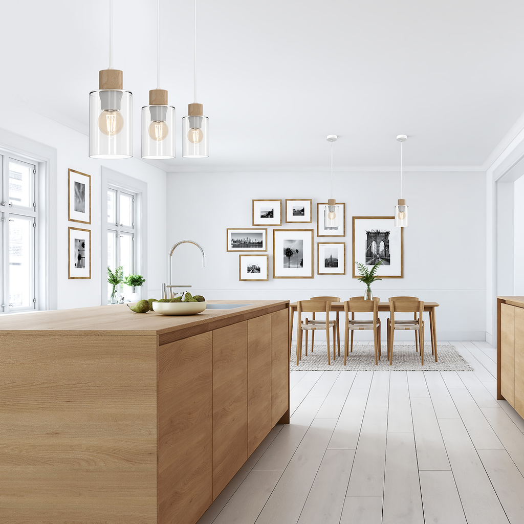 Pendelleuchte MADERA Weiß, Holz & Glas (3x E27) – Milagro