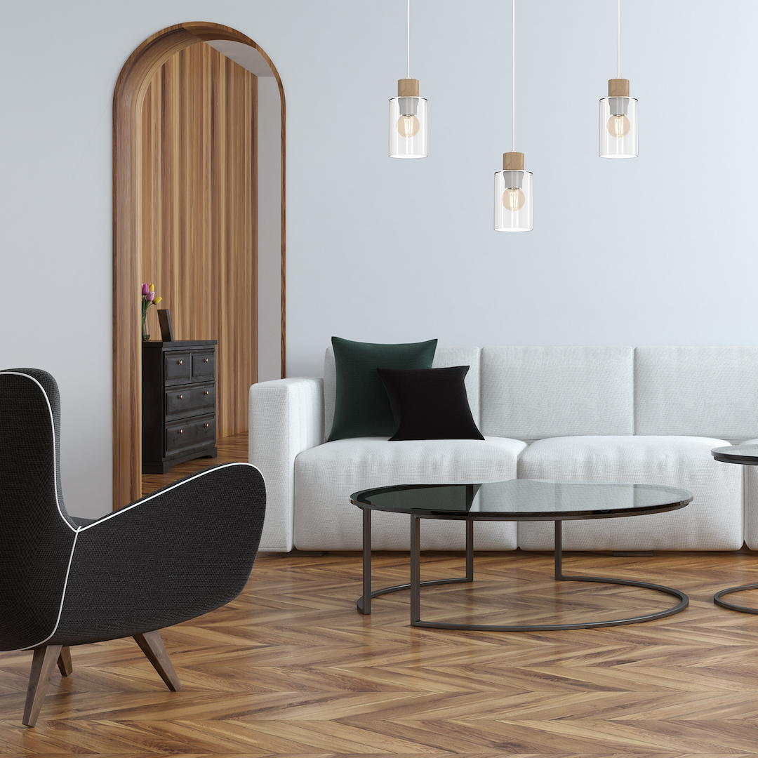 Pendelleuchte MADERA Weiß, Holz & Glas (3x E27) – Milagro