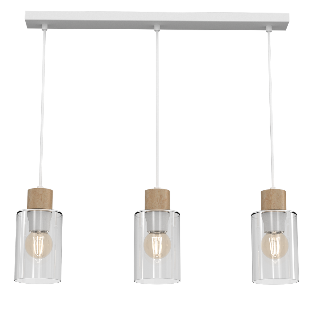 Pendelleuchte MADERA Weiß, Holz & Glas (3x E27) – Milagro