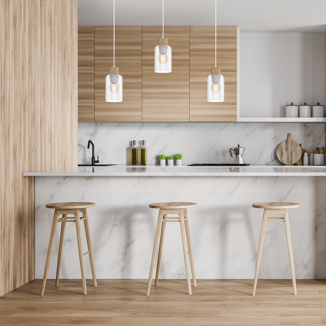 Pendelleuchte MADERA Weiß, Holz & Glas (3x E27) – Milagro