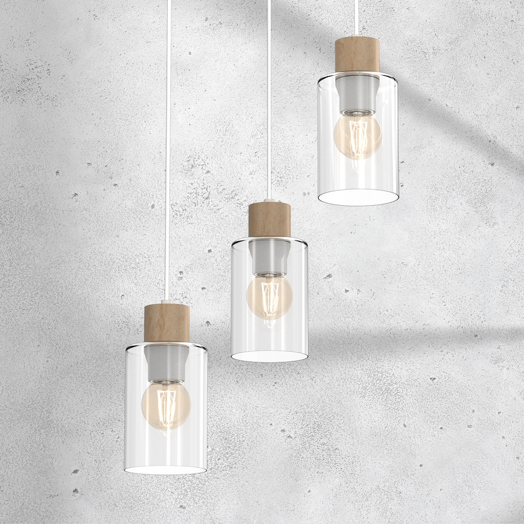 Pendelleuchte MADERA Weiß, Holz & Glas (3x E27) – Milagro