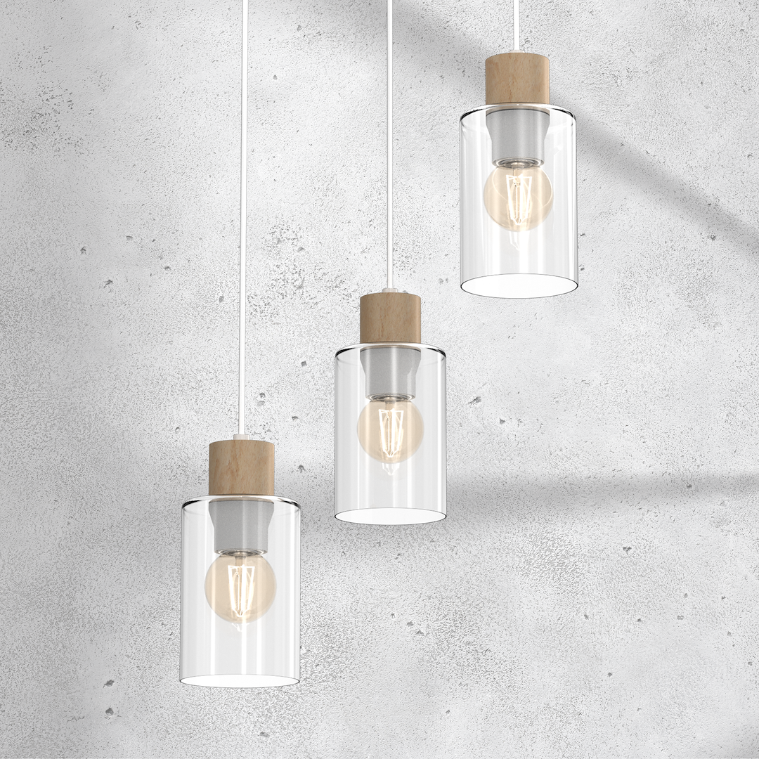 Pendelleuchte MADERA Weiß, Holz & Glas (3x E27) – Milagro