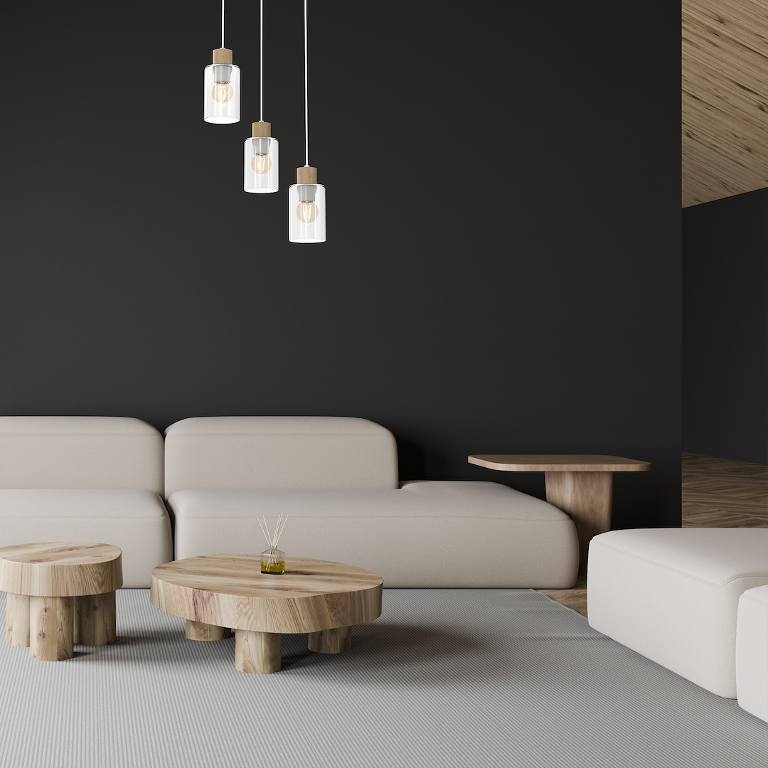 Pendelleuchte MADERA Weiß, Holz & Glas (3x E27) – Milagro