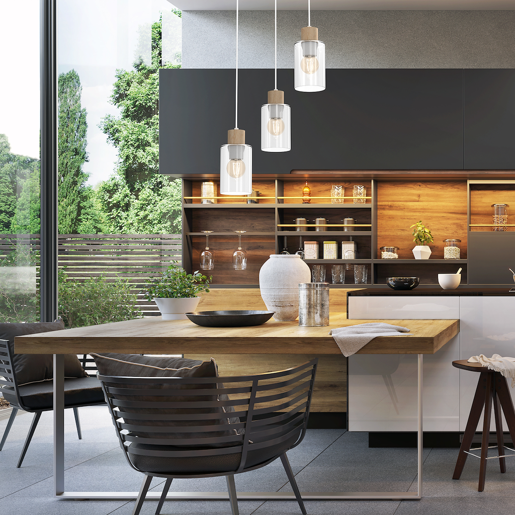 Pendelleuchte MADERA Weiß, Holz & Glas (3x E27) – Milagro