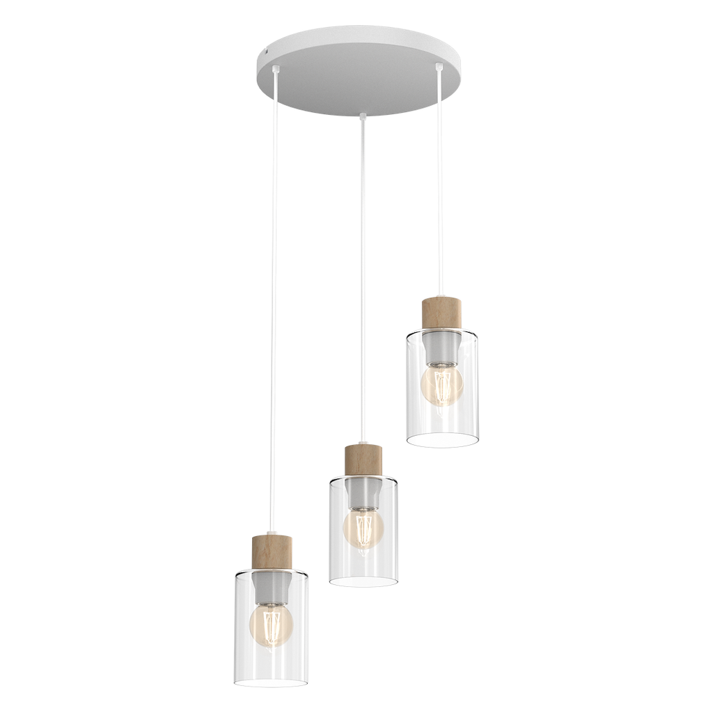 Pendelleuchte MADERA Weiß, Holz & Glas (3x E27) – Milagro