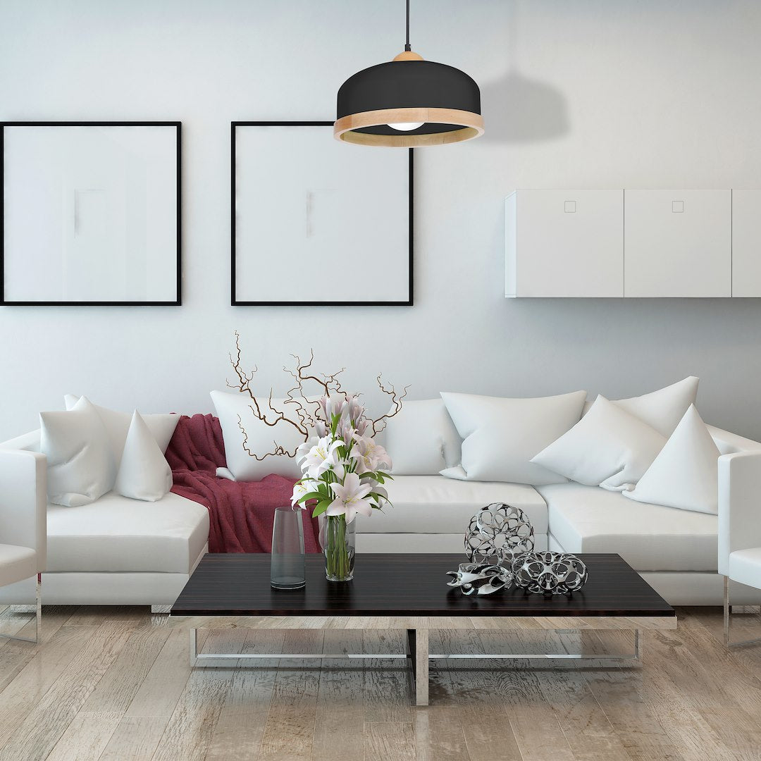 Pendelleuchte STUDIO Schwarz & Holz (1x E27) - Milagro