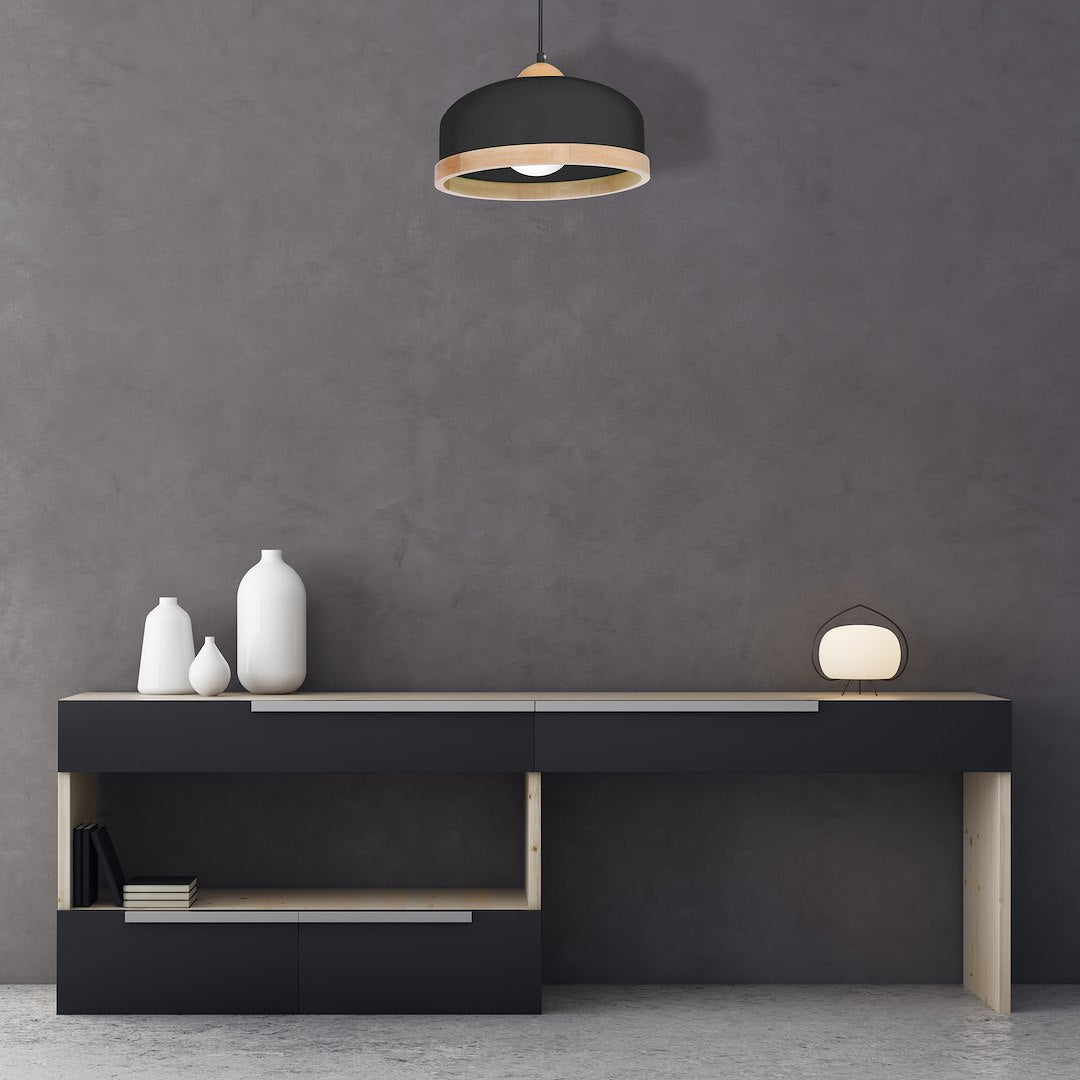Pendelleuchte STUDIO Schwarz & Holz (1x E27) - Milagro