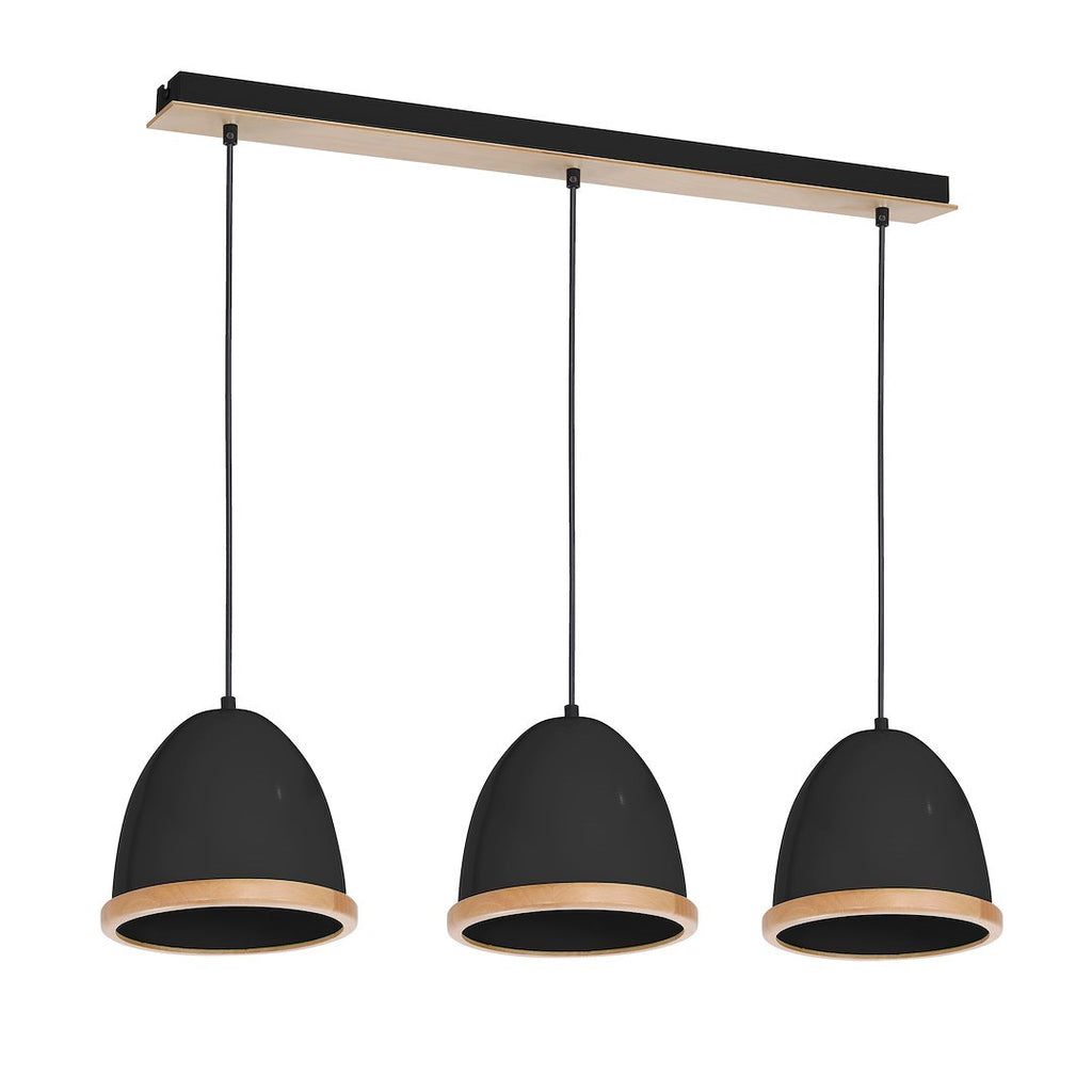 Pendelleuchte STUDIO Schwarz & Holz (3x E27) - Milagro