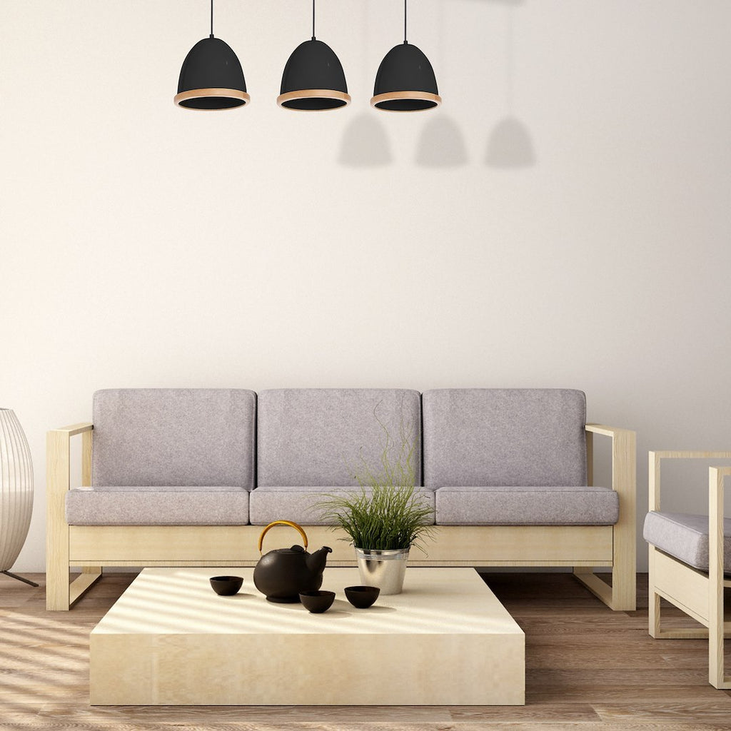 Pendelleuchte STUDIO Schwarz & Holz (3x E27) - Milagro