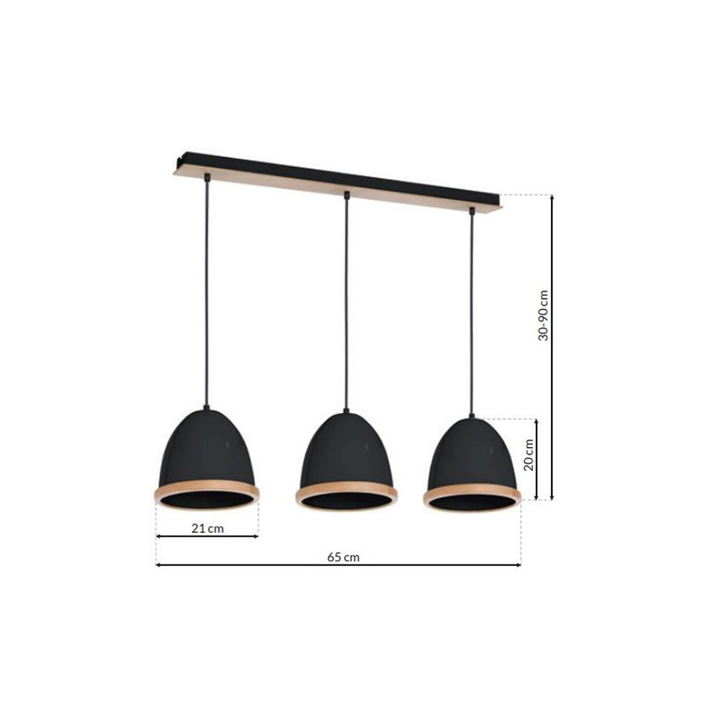 Pendelleuchte STUDIO Schwarz & Holz (3x E27) - Milagro