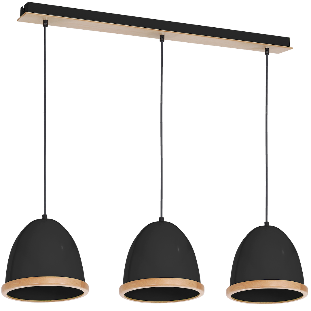 Pendelleuchte STUDIO Schwarz & Holz (3x E27) - Milagro